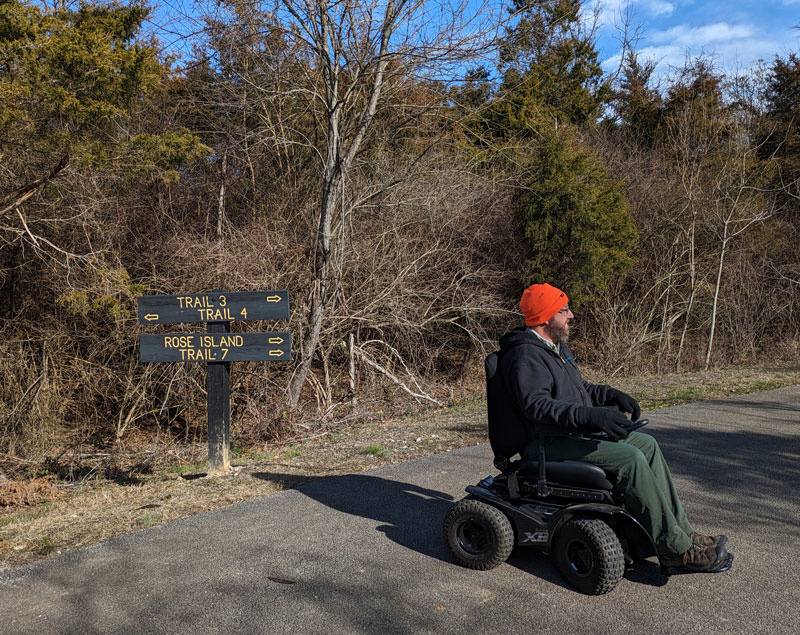dnr-accessible-charles-chair Track chair, a rugged electronic wheelchair at one of Indiana's state parks