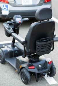 Pictured is a mobility scooter.