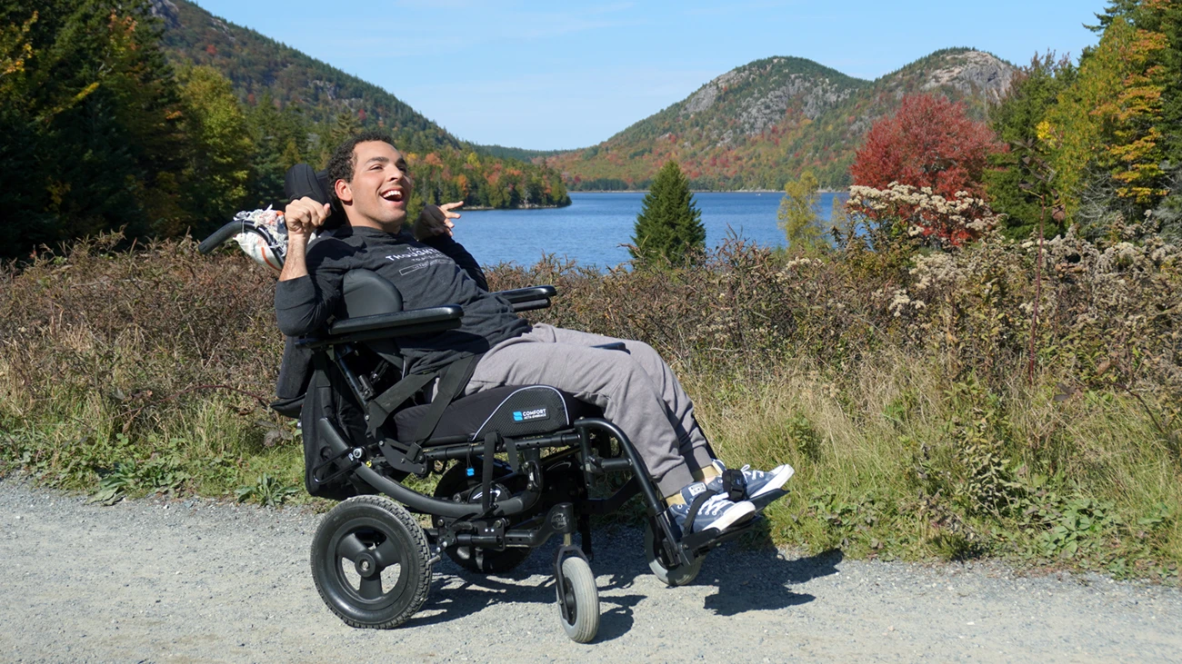 AccessiblePark A wheelchair user enjoys an overlook in Acadia National Park.