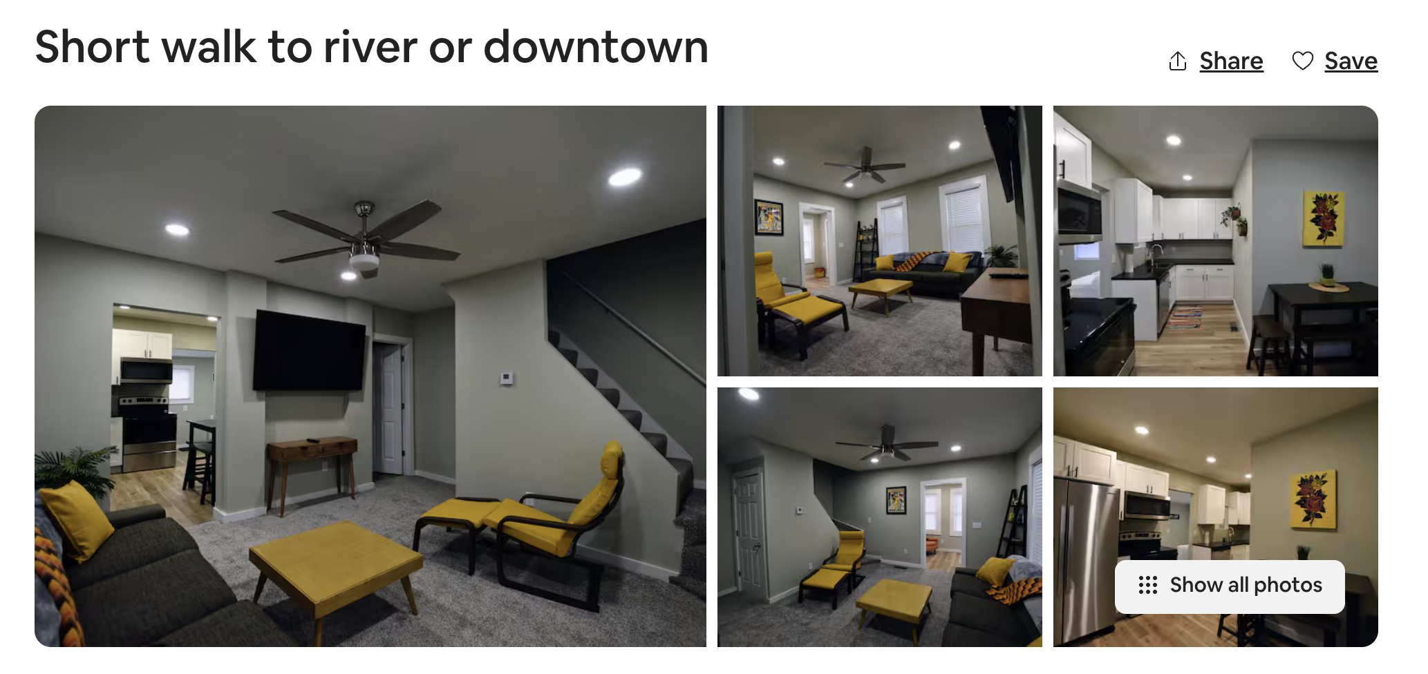 Air BnB listing that says Short Walk to downtown