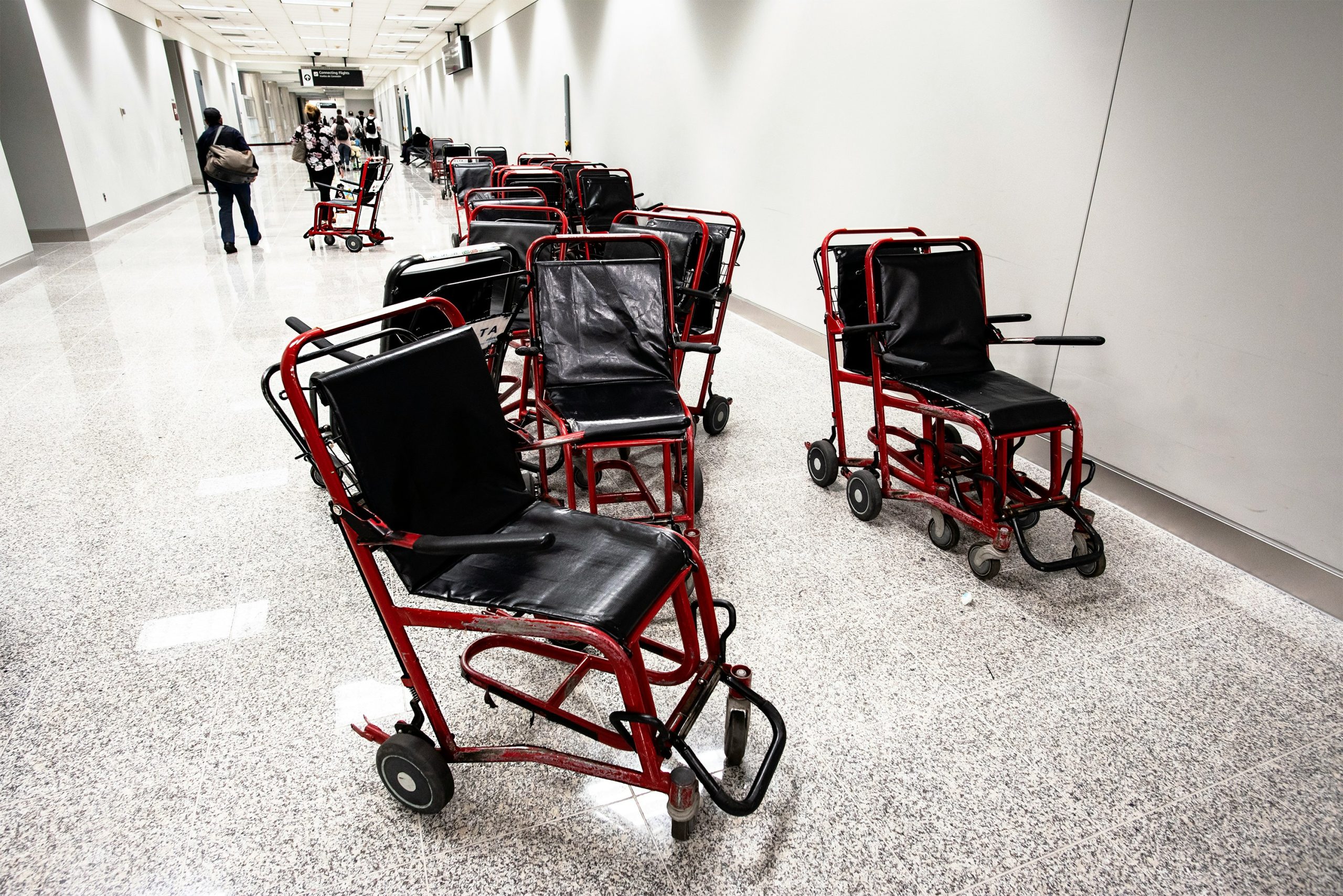 Wheelchairs at Airport Pictured are wheelchair transports from airports.