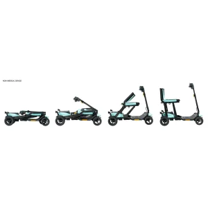 Folding sequence of the Pride Go Go Super Portable mobility scooter